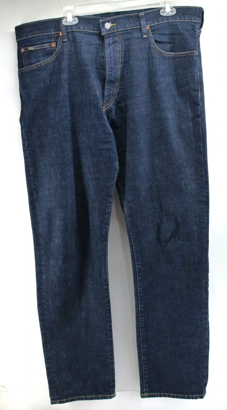 Polo Ralph Lauren‎ Mens 38Tx36 The Hampton Relaxed Straight Rope Dyed Blue Jeans